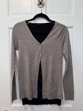 Maje Gray Merino Wool Cardigan Black Contrast Button‎ V-Neck Size Small